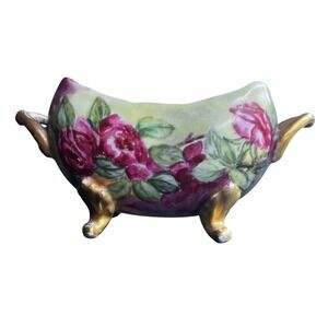 VTG Limoges Hand Painted Porcelain Double‎ Handles Footed Bowl Made in France